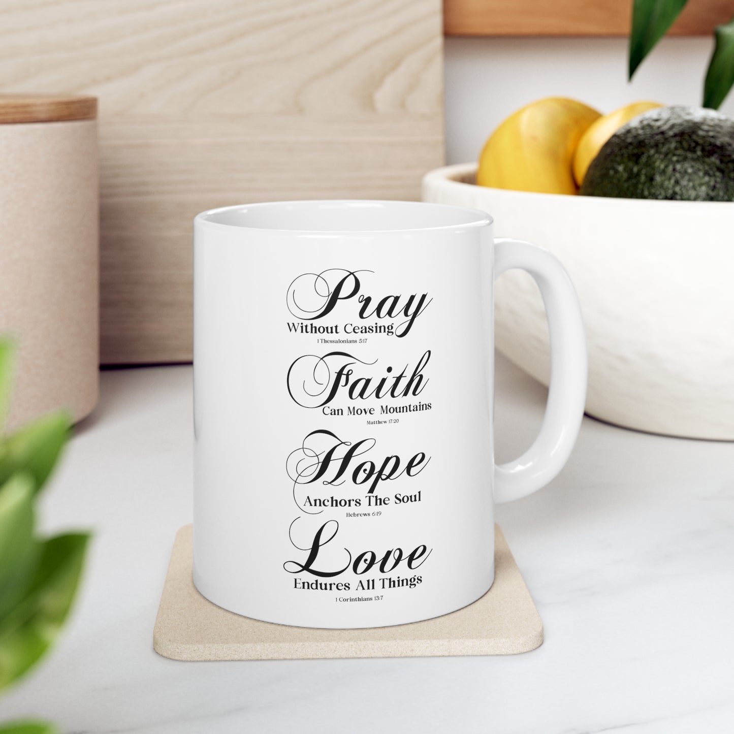 Pray Faith Hope Love Ceramic Mug - Christian Coffee Cup