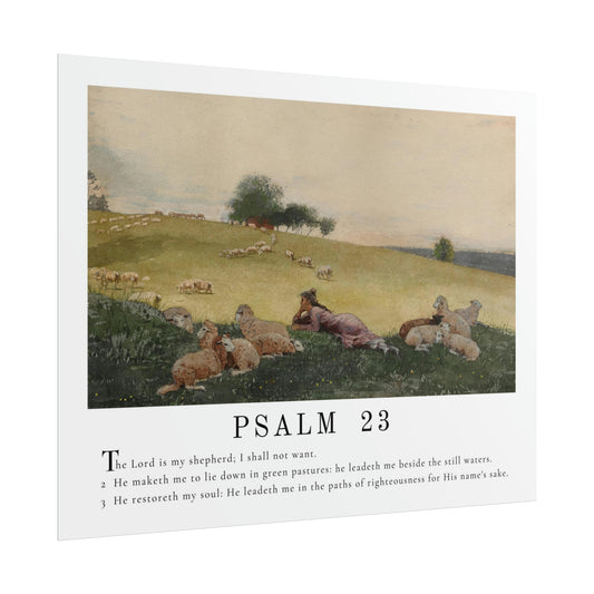 The Lord is My Shepherd Wall Art | Psalm 23 Scripture - Vintage Painting Print with Psalm Passage - Unframed Art