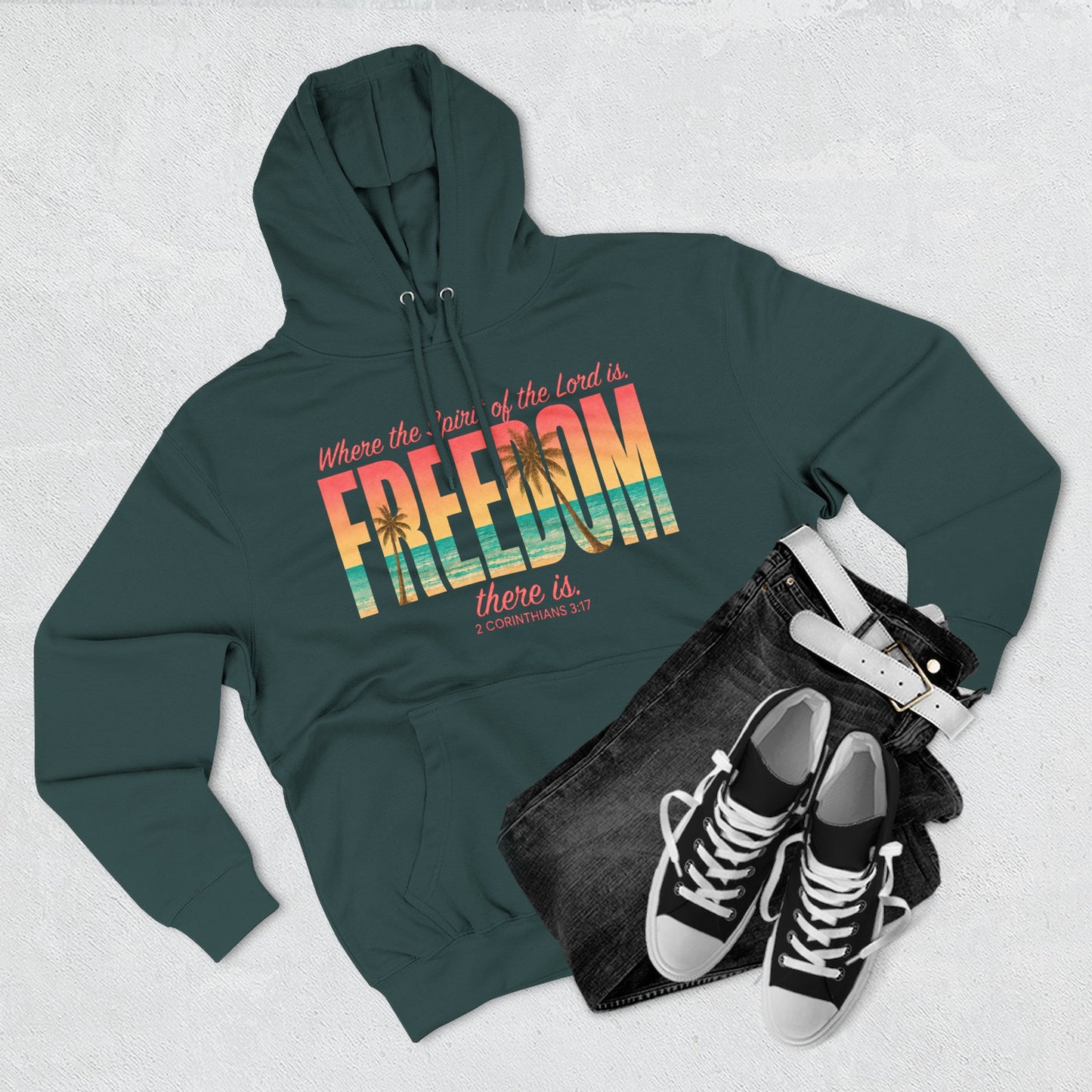 Freedom Hoodie — "The Spirit of the Lord" Faith Surf Beach Hoodie