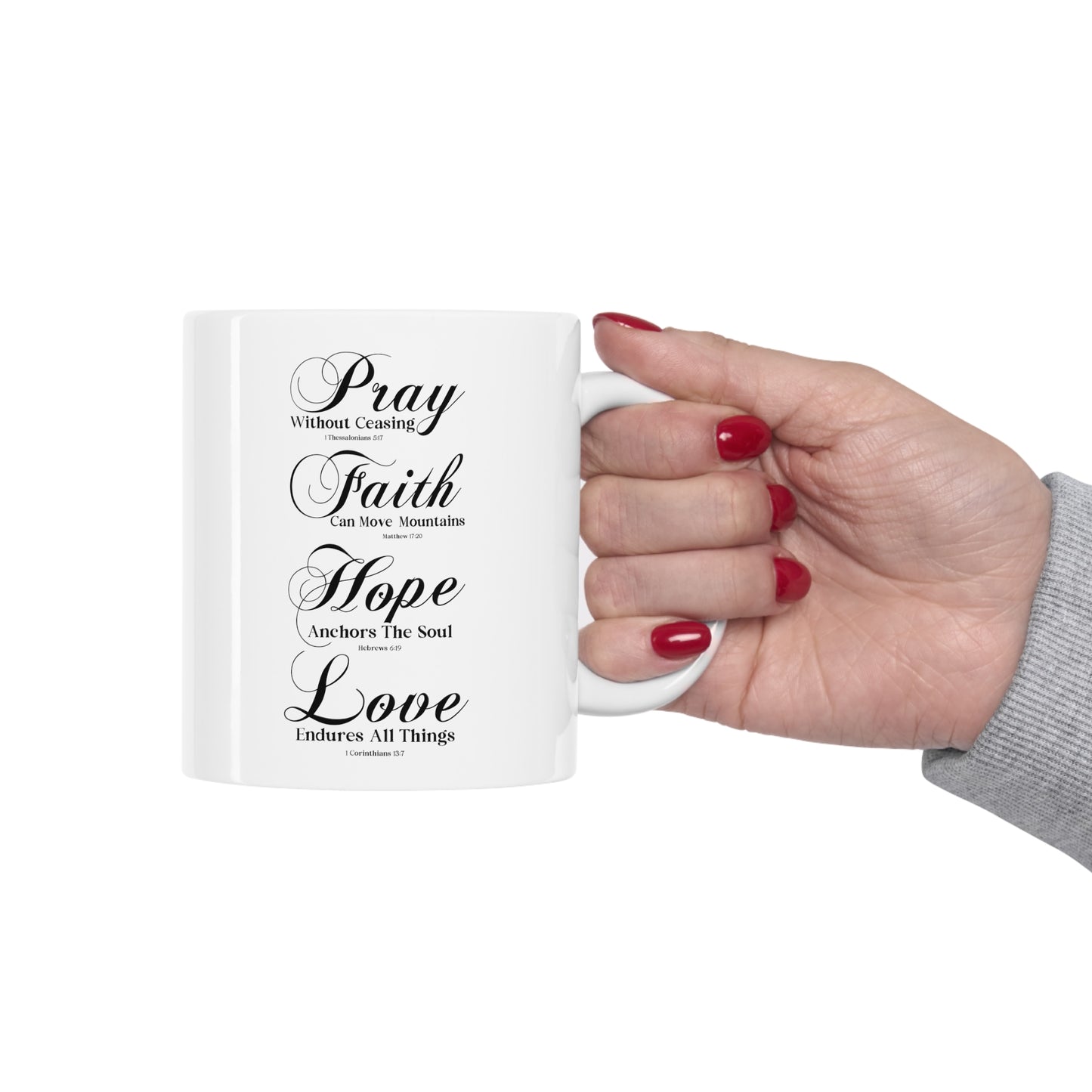 Pray Faith Hope Love Ceramic Mug - Christian Coffee Cup