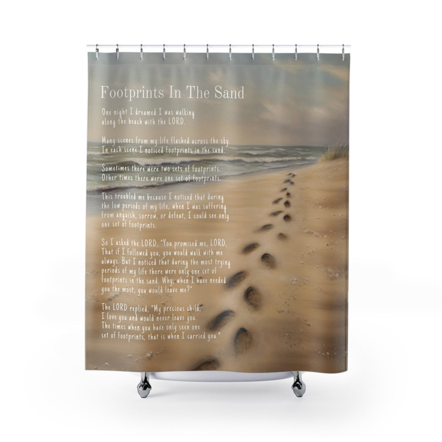 Footprints in the Sand Shower Curtains - Christian Shower Curtain