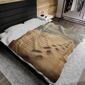 Footprints In The Sand Throw Blanket - Velveteen Plush Blanket