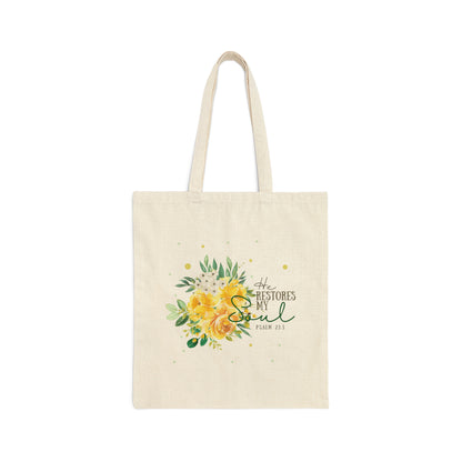 He Restores My Soul - Psalm 23:3 Floral Tote Bag