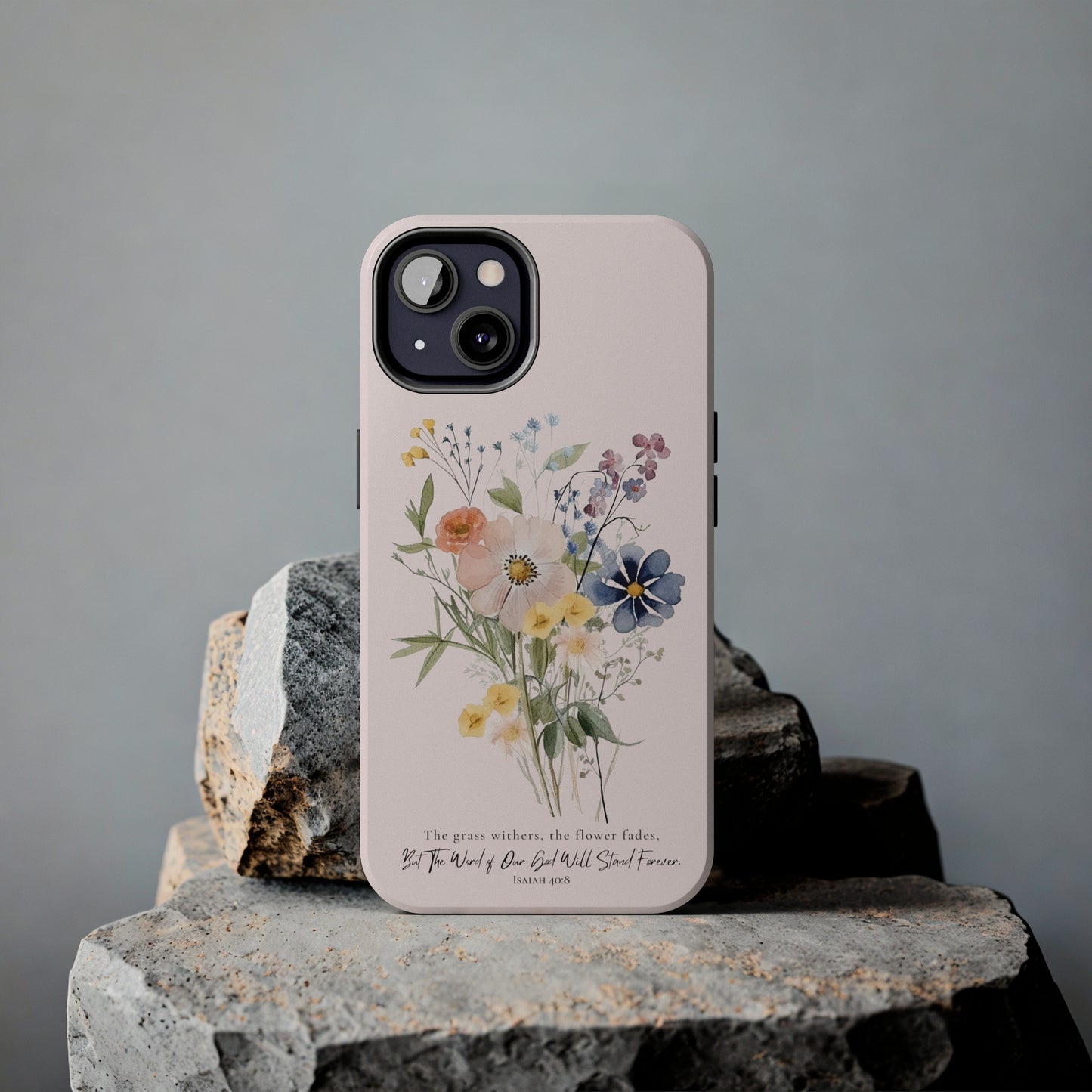Flower Phone Case with Bible Verse Isaiah 40:8, Bible Verse Phone Case