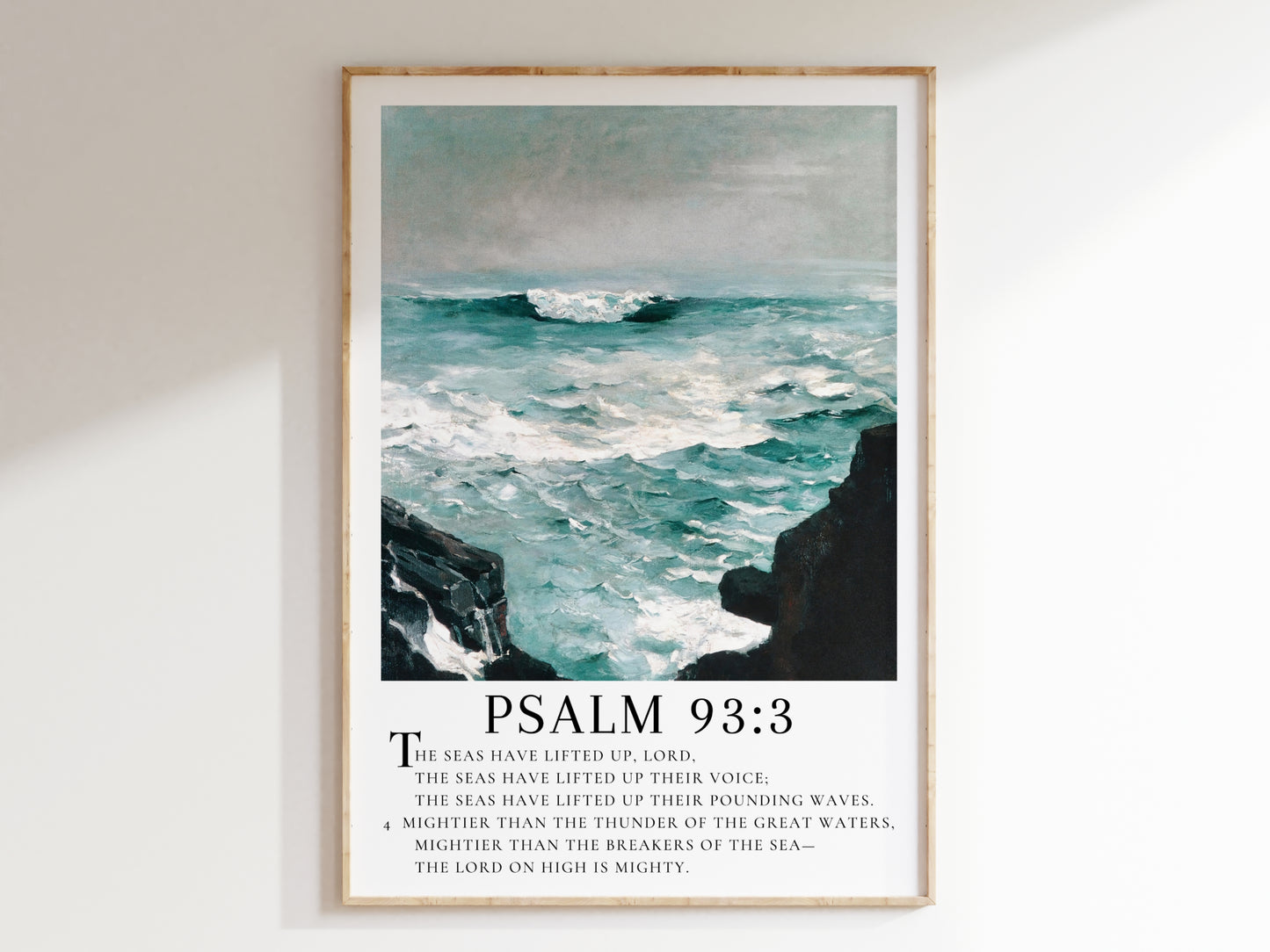 Psalm 93 Scripture Wall Decor - Mightier Than the Waves | Inspiring Seascape Painting with Bible Verse