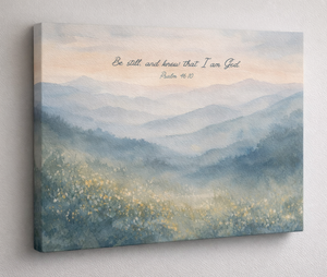 Smoky Mountains Watercolor Bible Verse Canvas — Stretched Matte Canvas