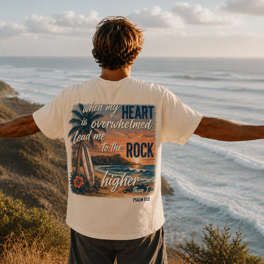 Lead Me to The Rock Psalm 61 Bible Verse Surf Tee