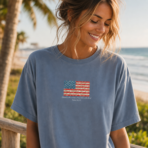 USA Flag T-Shirt - Blessed Is the Nation Whose God Is Lord