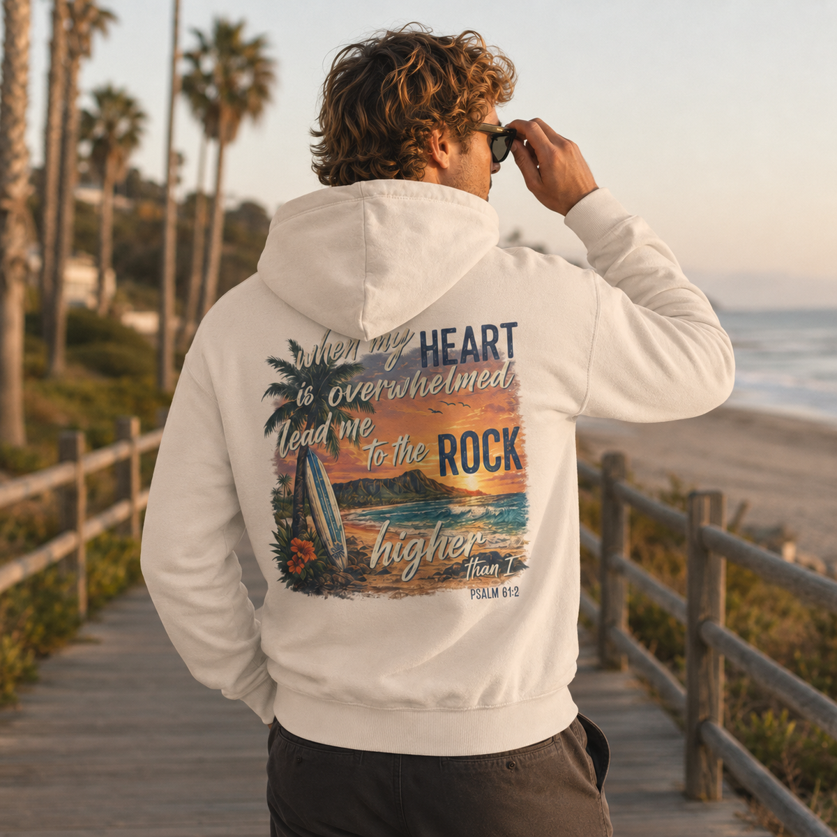 Hoodie - "Lead Me to the Rock" Beach Surf Christian Fleece Hoodie