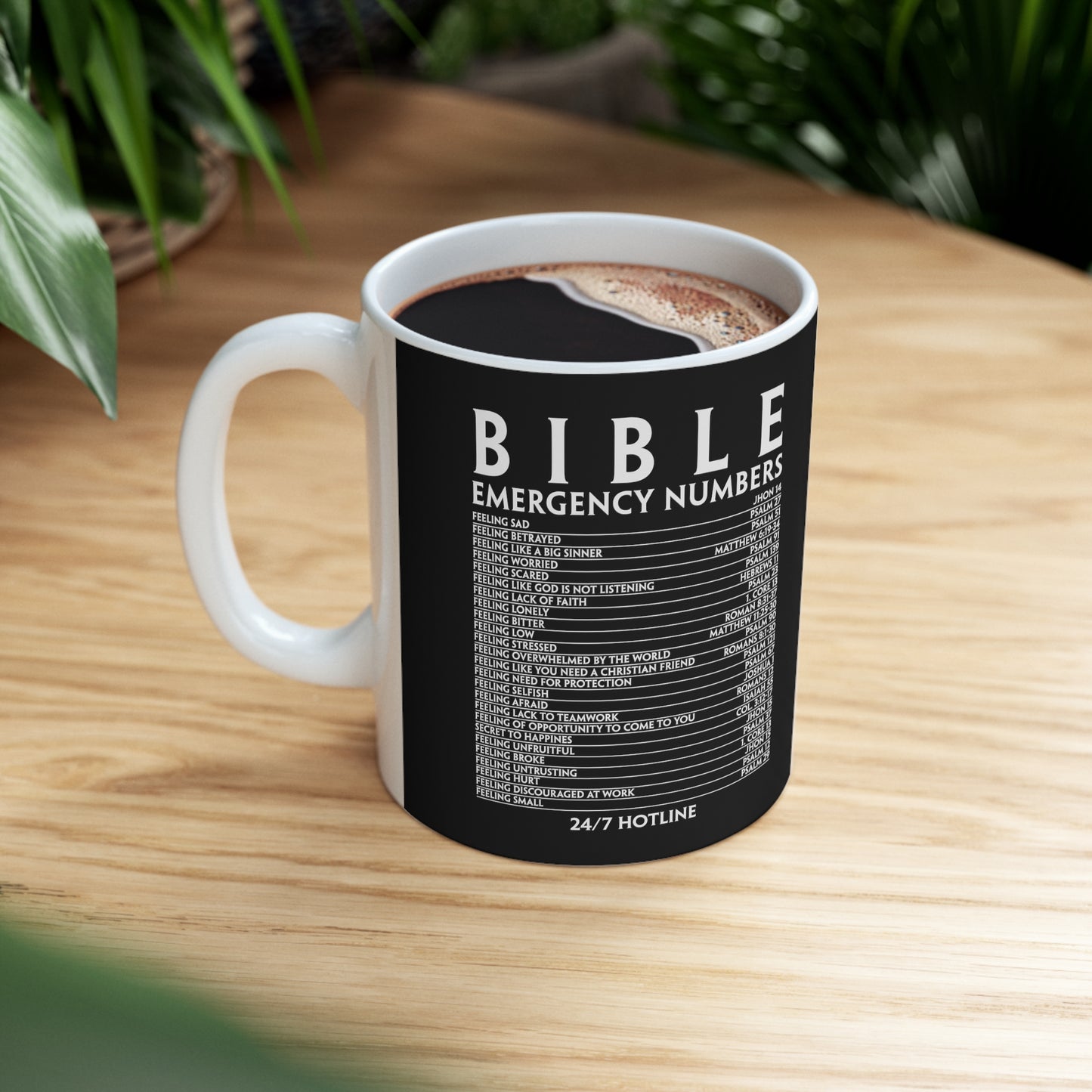 Bible Emergency Numbers Ceramic Coffee Mug 11oz (Black) - Christian Inspirational Gift For Women & Men