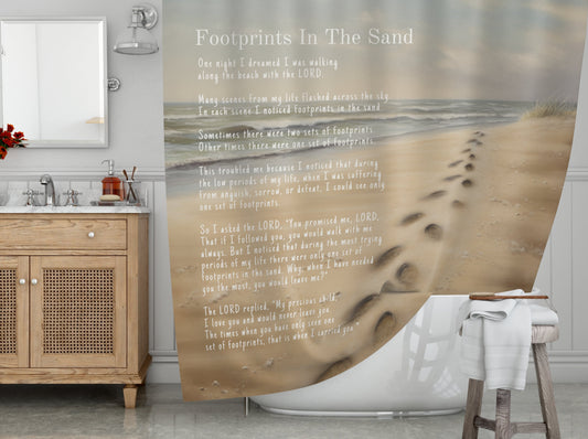 Footprints in the Sand Shower Curtains - Christian Shower Curtain