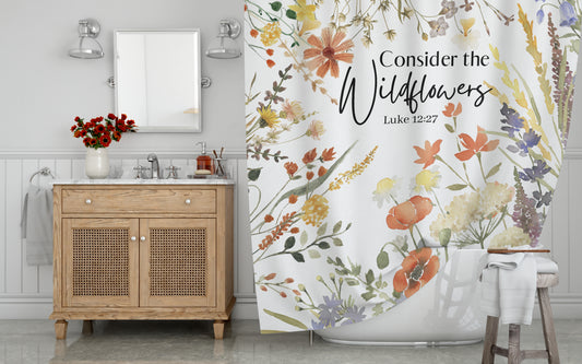 Bible Verse Shower Curtain | Consider The Wildflowers - Luke 12:27