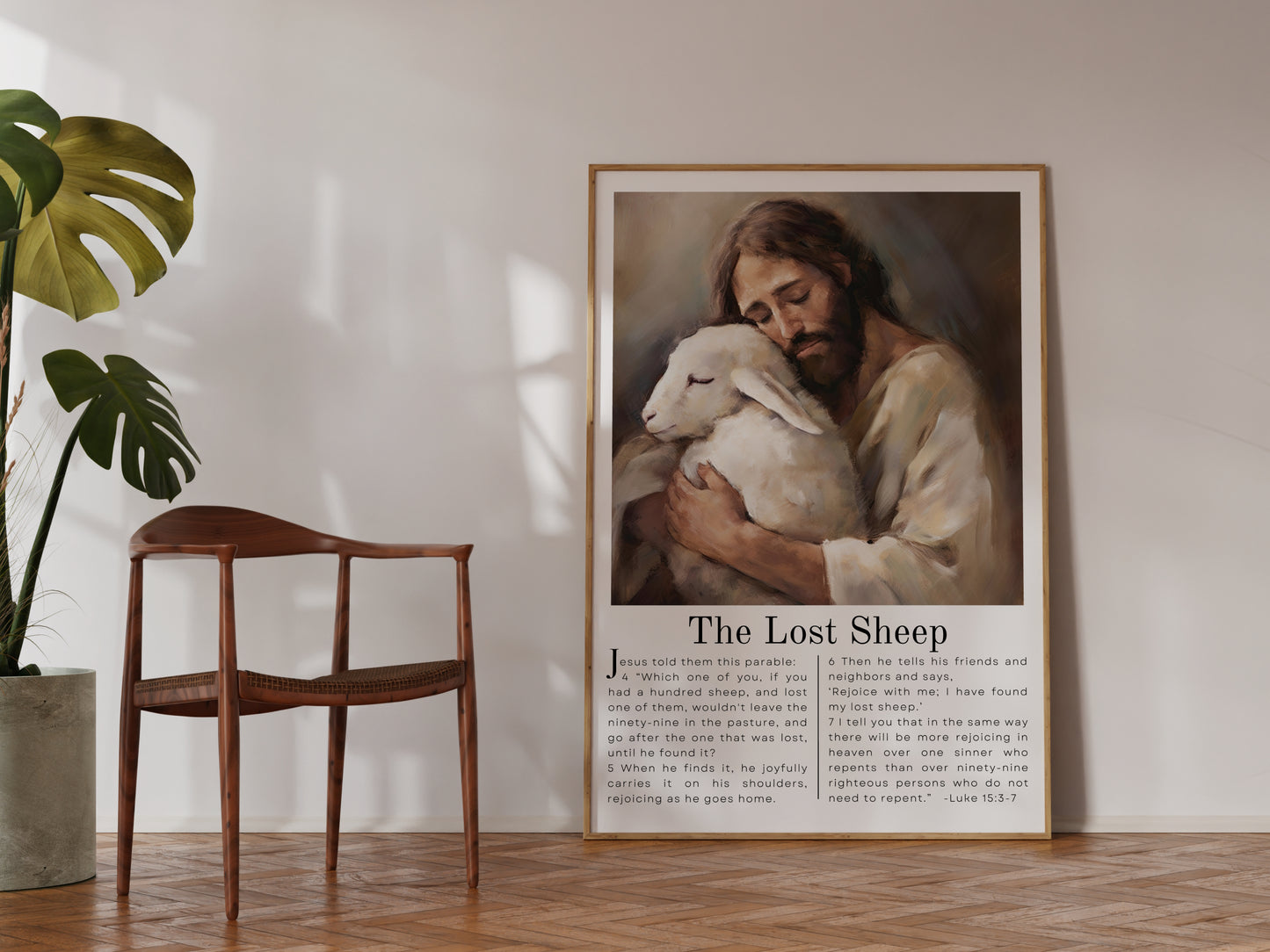 Parable of The Lost Sheep | Bible Verse Wall Art - Luke 15:3 | Jesus Art Painting - Unframed Print