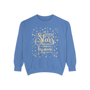 Psalm 147 - He Counts The Stars Christian Sweatshirt | Comfort Colors Sweatshirt