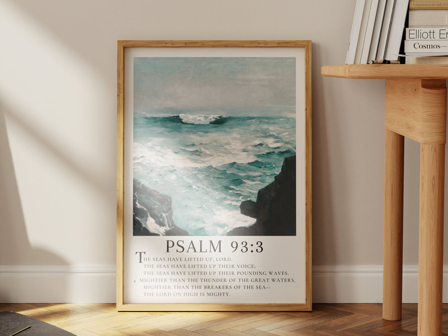 Psalm 93 Scripture Wall Decor - Mightier Than the Waves | Inspiring Seascape Painting with Bible Verse