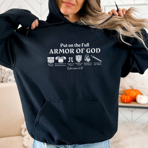 Put On The Full Armor of God Hoodie | Christian Hooded Sweater Hover