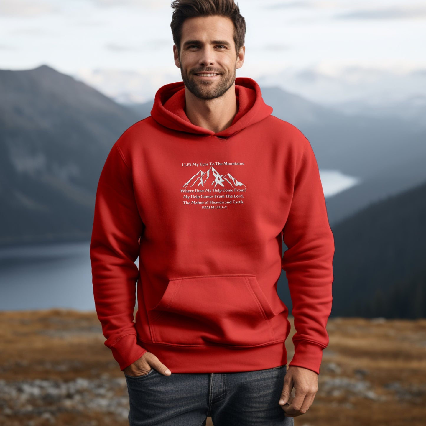 I Lift My Eyes to The Mountains - PSALM 121 Bible Verse Hoodie | Embroidered Hooded Sweater