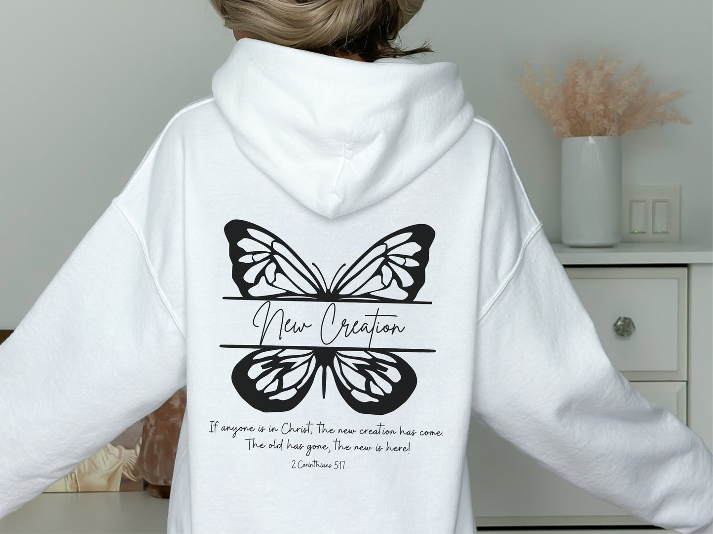 New Creation in Christ Butterfly Christian Hoodie | Bible Verse 2 Corinthians 5:17