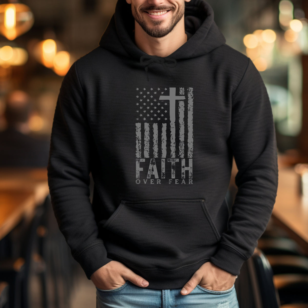 USA Flag Patriotic American Hooded Sweatshirt | Faith Over Fear Prayer Pullover Hoodie