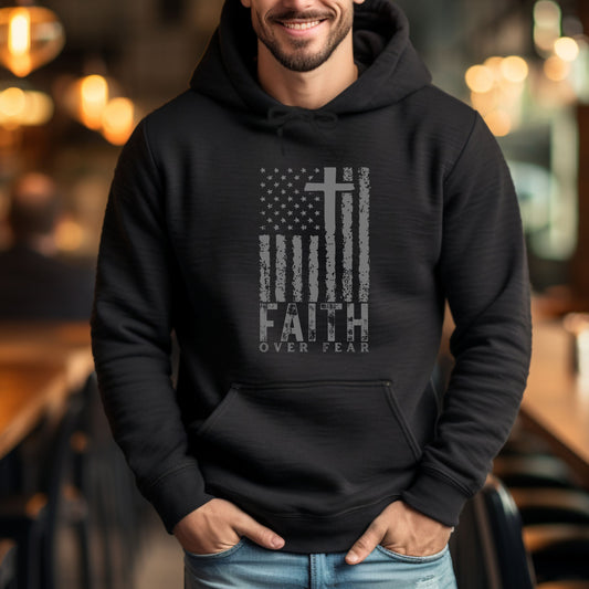 USA Flag Patriotic American Hooded Sweatshirt | Faith Over Fear Prayer Pullover Hoodie