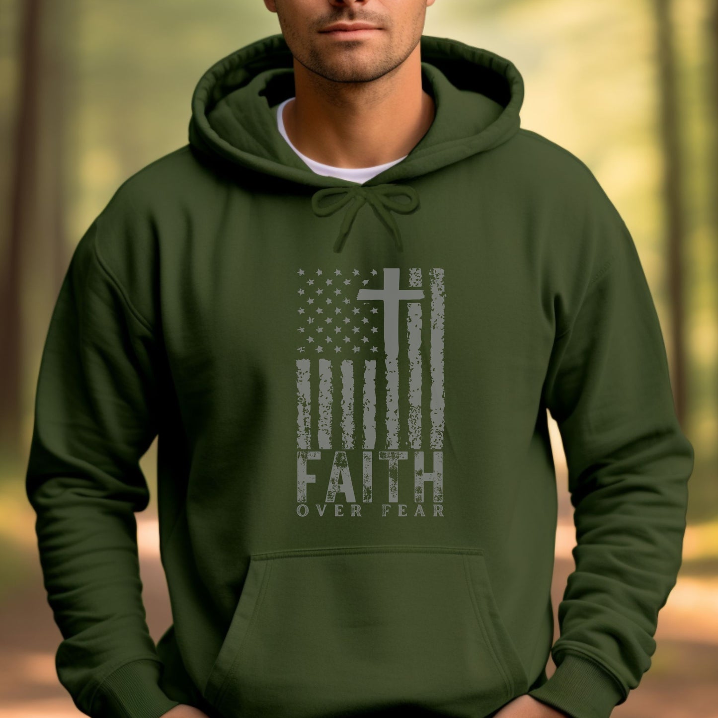 USA Flag Patriotic American Hooded Sweatshirt | Faith Over Fear Prayer Pullover Hoodie