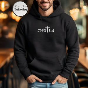 John 3:16 Hoodie - Embroidered Hoodie | For God So Loved The World Hoodie