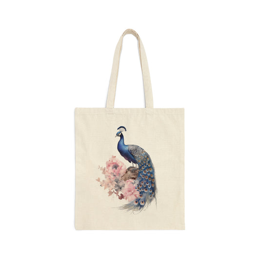 Canvas Tote Bag with Peacock