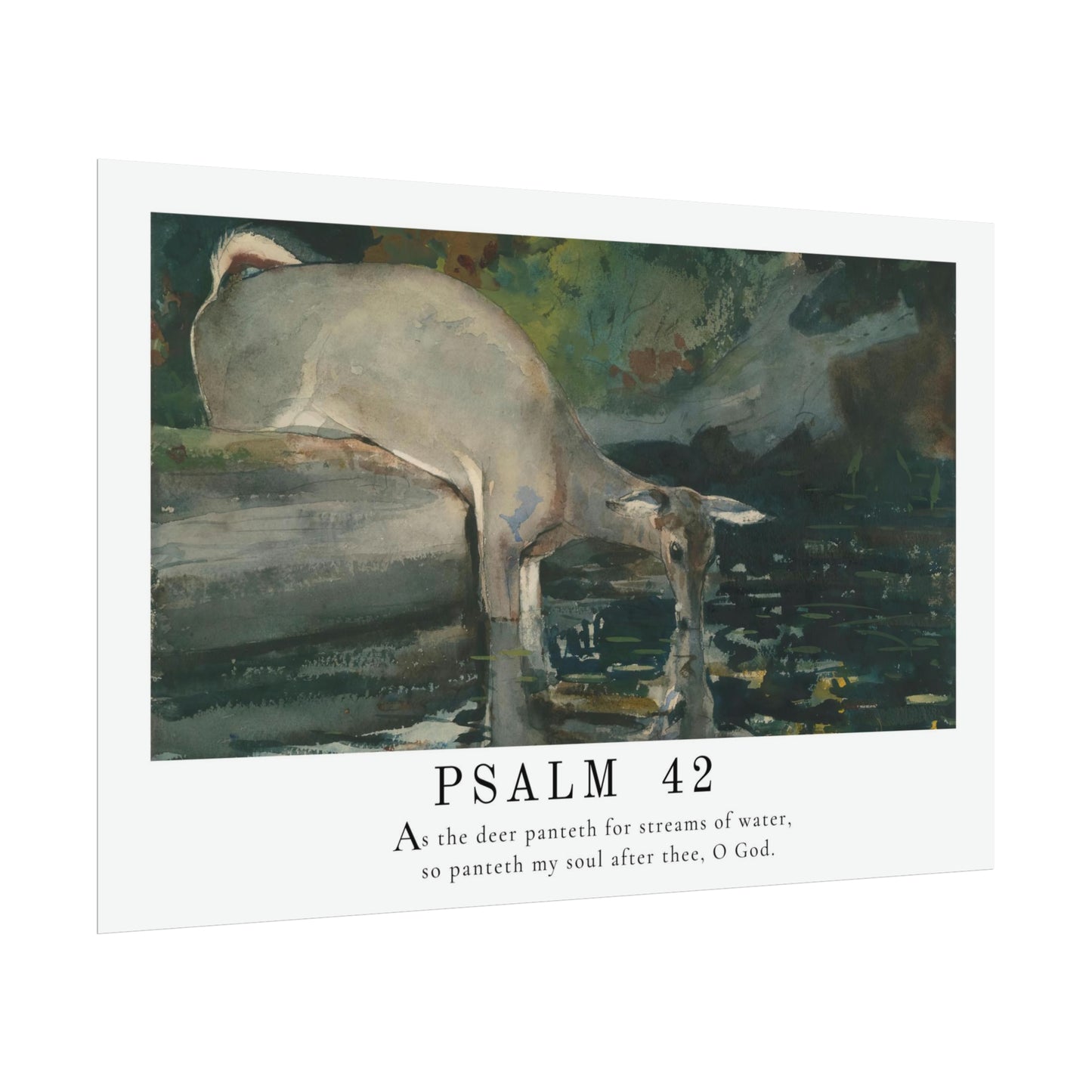 PSALM 42 - As The Deer Scripture Wall Art | Psalm 42 Bible Verse Wall Decor - Vintage Deer Painting with Scripture Passage