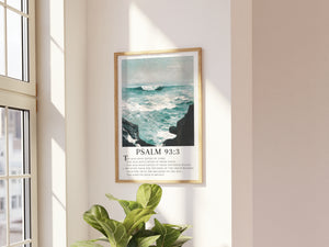 Psalm 93 Scripture Wall Decor - Mightier Than the Waves | Inspiring Seascape Painting with Bible Verse
