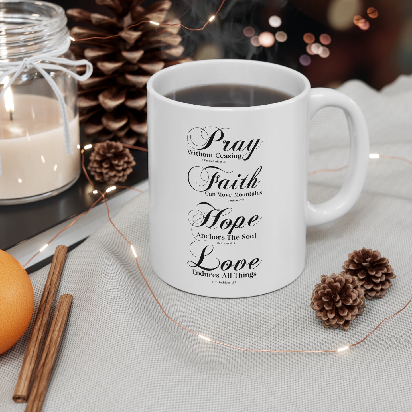 Pray Faith Hope Love Ceramic Mug - Christian Coffee Cup