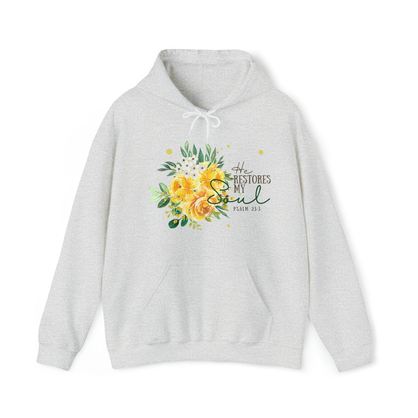 He Restores My Soul - Women's Floral Christian Hoodie With Bible Verse Psalm 23:3