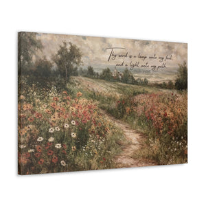 Canvas Gallery Wrap- Thy Word Is A Lamp Onto My Feet Psalm 119 | Wildflower Field Art - Bible Verse Canvas