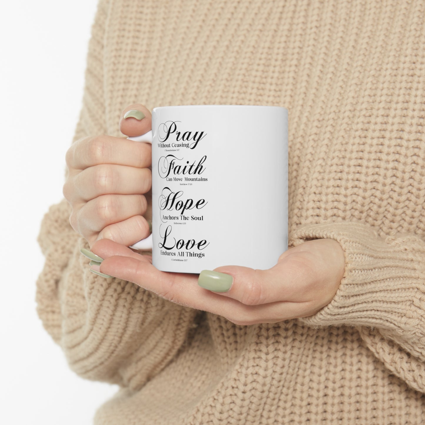 Pray Faith Hope Love Ceramic Mug - Christian Coffee Cup