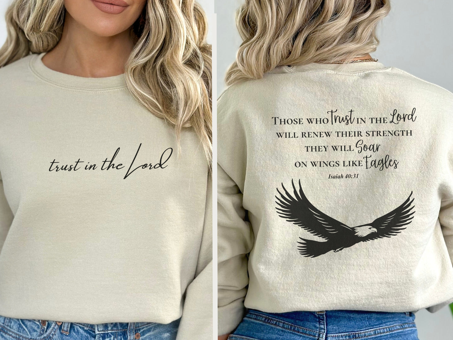 Trust in the Lord Christian Sweatshirt - Soar on Wings Like Eagles - Isaiah 40:31