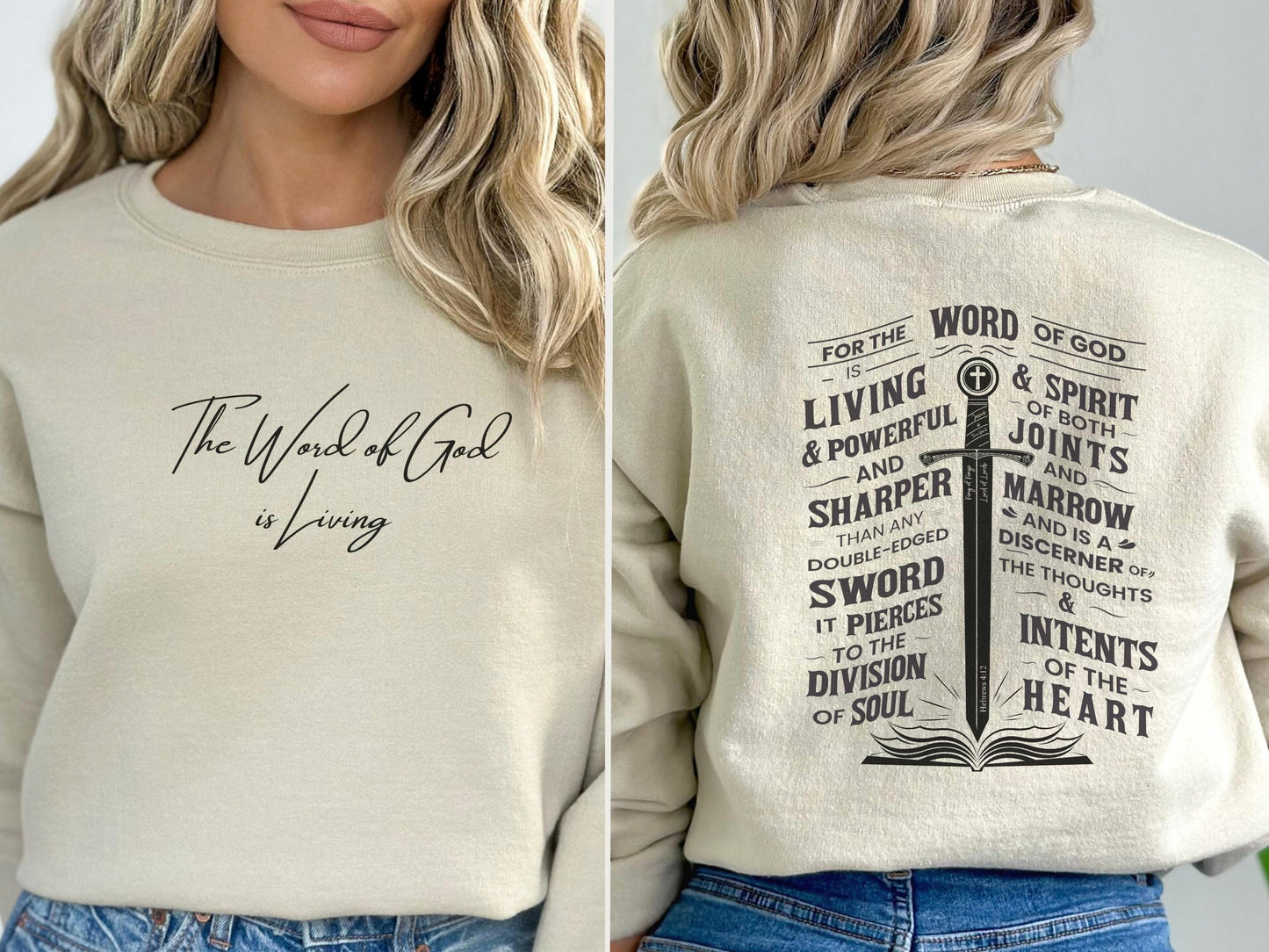 The Word of God is Living Sweatshirt - Hebrews 4:12 | Crewneck Sweatshirt - Bible Verse Sweatshirt