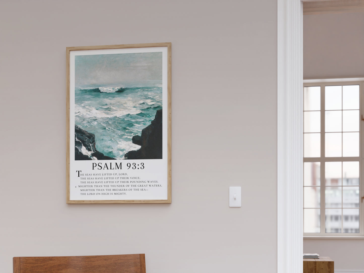 Psalm 93 Scripture Wall Decor - Mightier Than the Waves | Inspiring Seascape Painting with Bible Verse