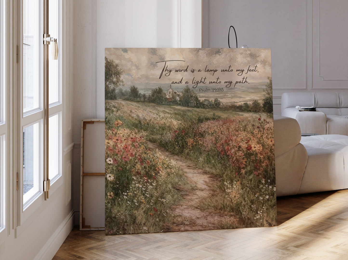 Canvas Gallery Wrap- Thy Word Is A Lamp Onto My Feet Psalm 119 | Wildflower Field Art - Bible Verse Canvas