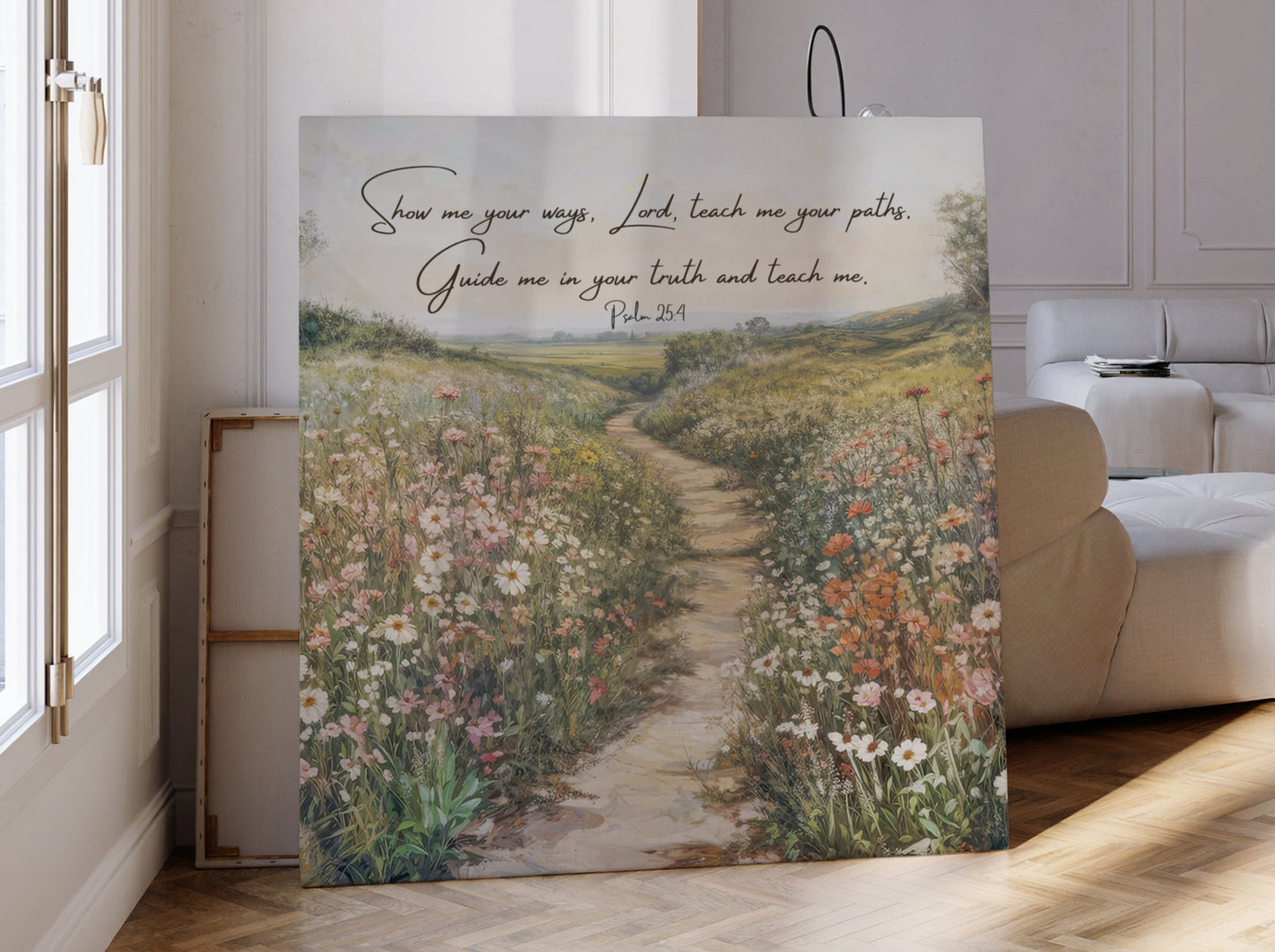 Show Me Your Ways Lord Psalm 25 | Wildflower Field - Bible Verse Canvas