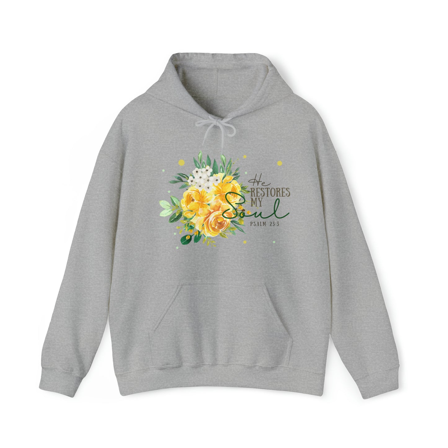 He Restores My Soul - Women's Floral Christian Hoodie With Bible Verse Psalm 23:3