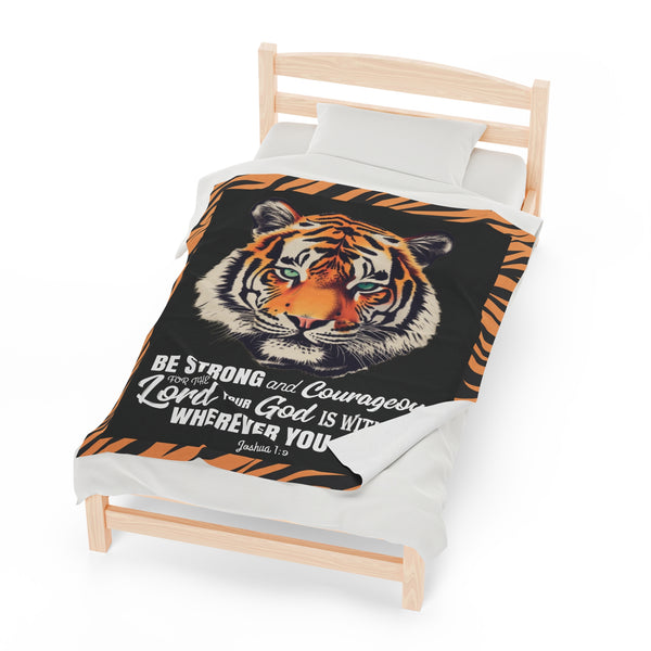 Be Strong and Courageous - Joshua 1:9 Bible Verse Blanket | Eye of The Tiger Blanket, Kid's Blanket, Christian Blanket for Boys or Girls Hover