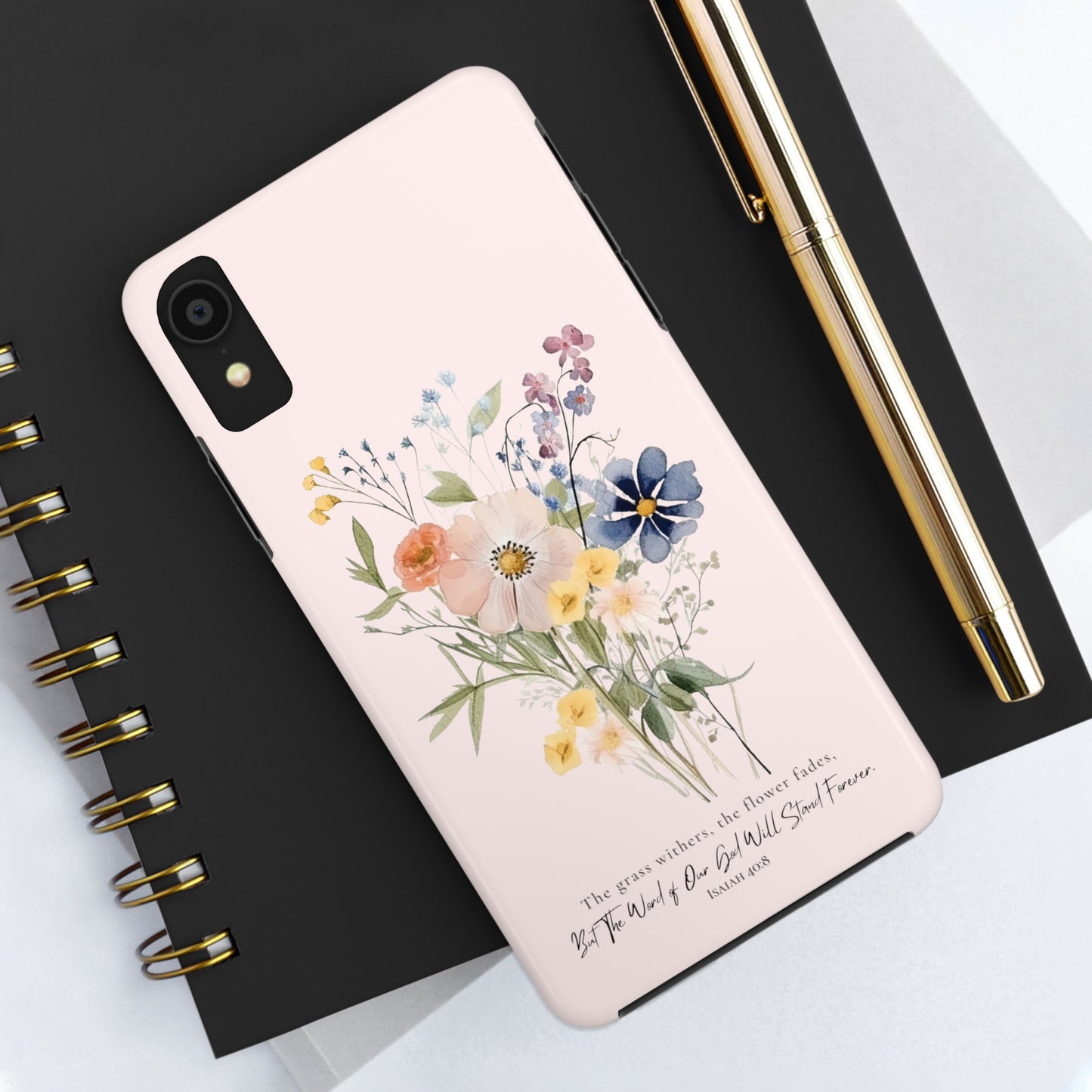 Flower Phone Case with Bible Verse Isaiah 40:8, Bible Verse Phone Case