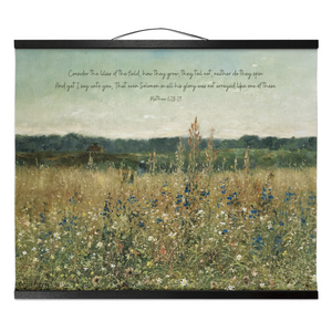 Hanging Canvas Tapestry - Consider The Lilies Bible Verse - Vintage Art On Canvas