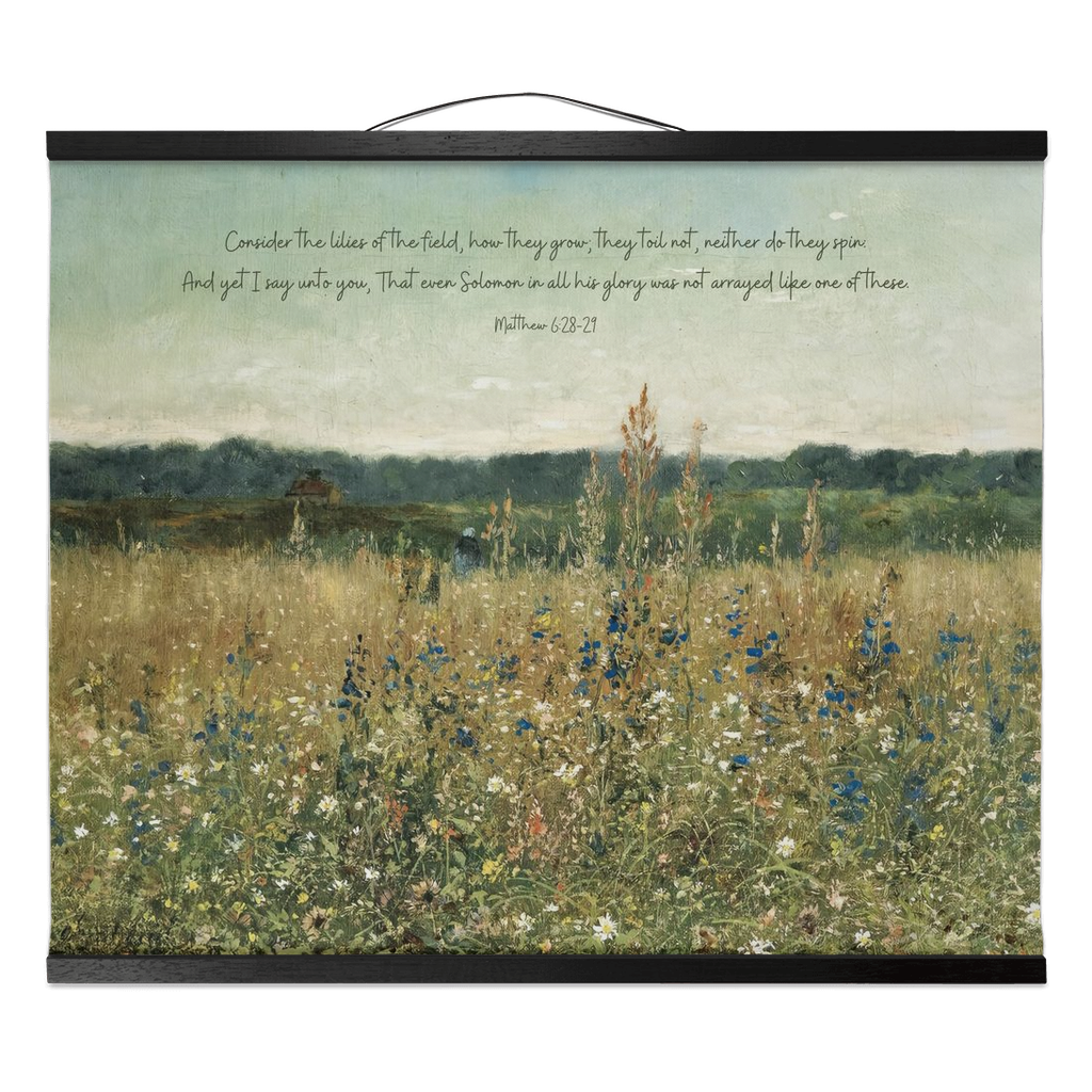 Hanging Canvas Tapestry - Consider The Lilies Bible Verse - Vintage Art On Canvas