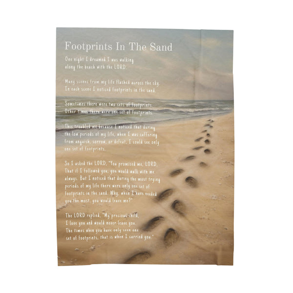 Footprints In The Sand Throw Blanket - Velveteen Plush Blanket Hover