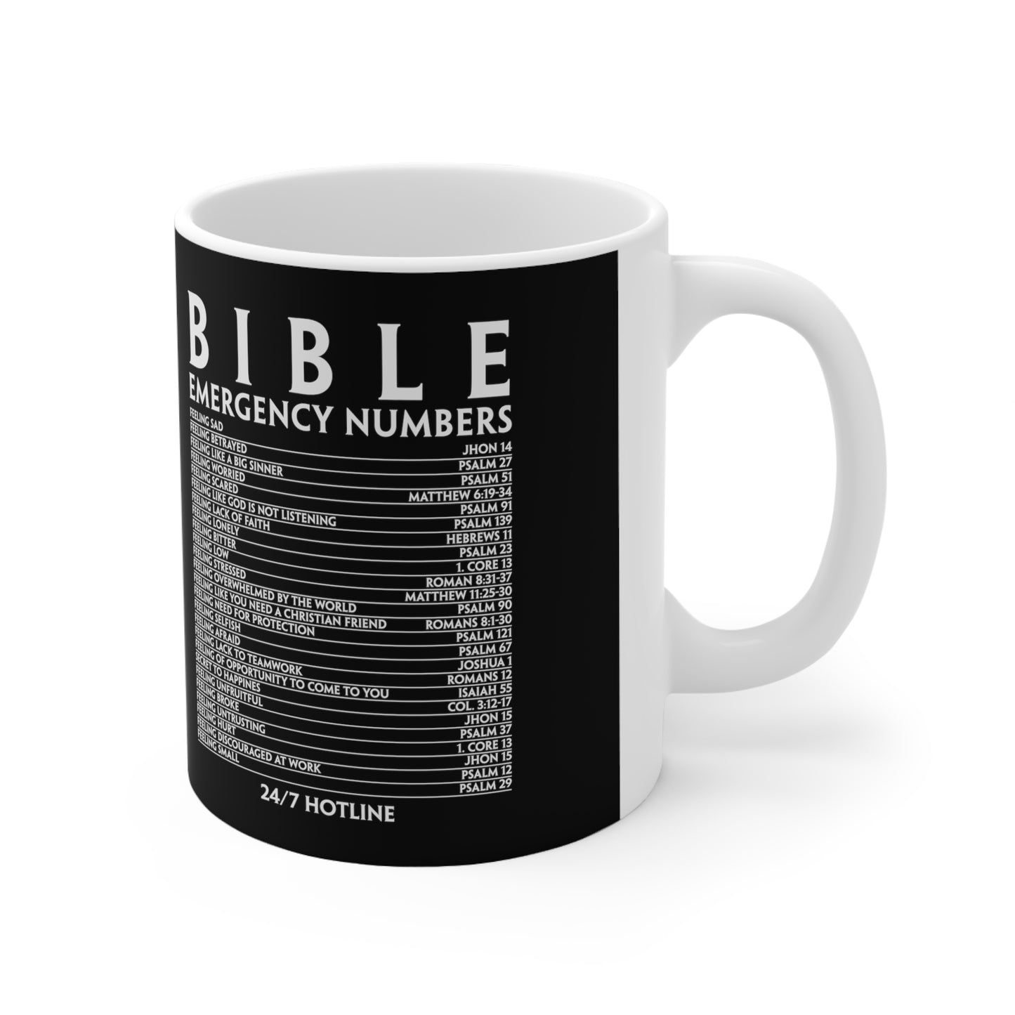 Bible Emergency Numbers Ceramic Coffee Mug 11oz (Black) - Christian Inspirational Gift For Women & Men