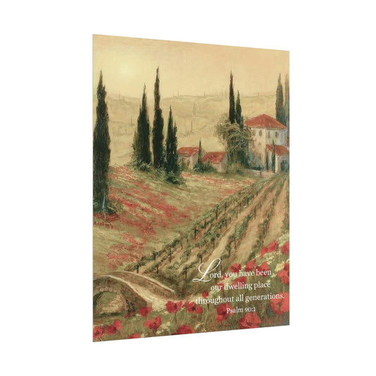 Vineyard in Tuscany Painting Print with Psalm Scripture | Red Poppy Flowers - Unframed Art Print