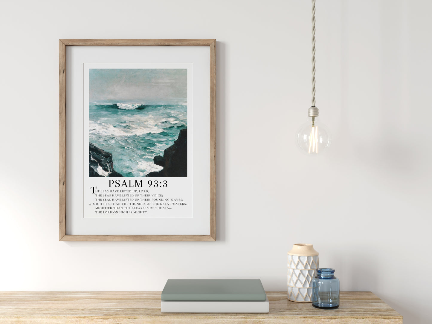 Psalm 93 Scripture Wall Decor - Mightier Than the Waves | Inspiring Seascape Painting with Bible Verse
