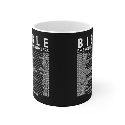 Bible Emergency Numbers Ceramic Coffee Mug 11oz (Black) - Christian Inspirational Gift For Women & Men