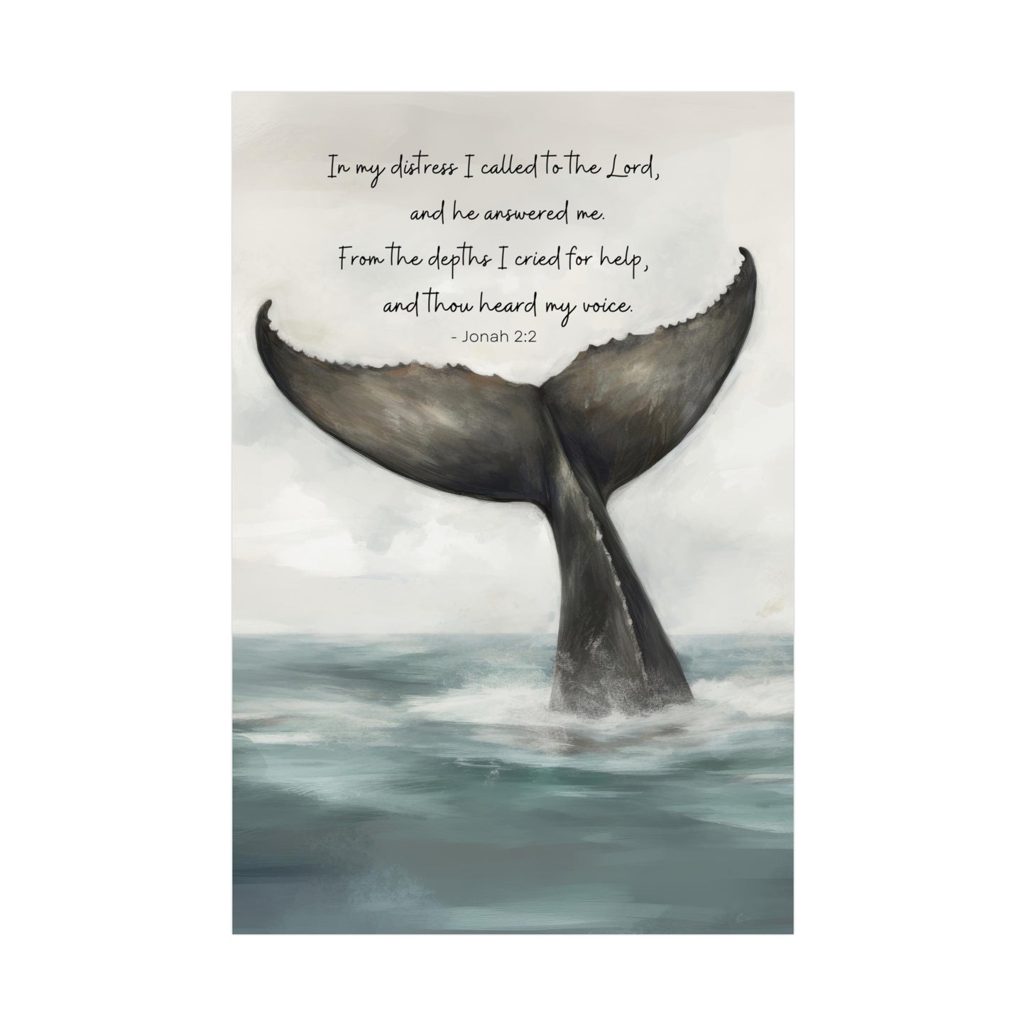 Whale Art Whale Tail Painting Print - From The Depths I Cried for Help - Jonah 2:2 - Jonah and The Whale Painting Print