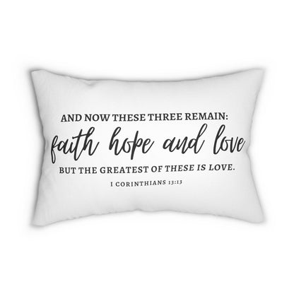 Faith, Hope & Love Bible Verse Pillow  | Lumbar Pillow, Accent Pillow, Throw Pillow